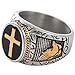 Christian Holy Cross Prayer Ring Stainless Steel Black Enamel Religious