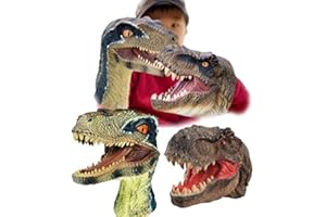 GEMINI&GENIUS Dinosaur Toys Tyrannosaurus Rex and Blue Velociraptor Hand Puppets Dinosaur Animal World Action Figure Set Funny & Scared Head Hand Puppets for Home, Stage and Class Role Play Toys