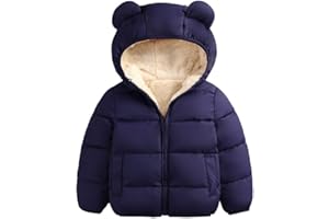 BOWANADACLES Winter Infant Kids Baby Girls Boys Hooded Snowwear with Bear Ears Toddler Outerwear Lining Coat Warm Jacket