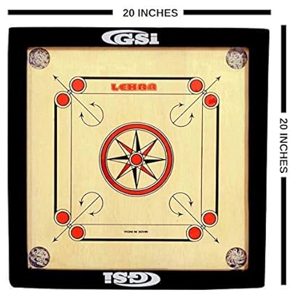 Gsi Shiny Gloss Finish Carrom Board for Kids and Children with Coins Striker and Boric Powder, Brown (Small 20 inch 4mm)