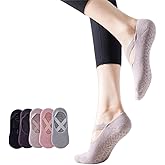 ROSY CLOUDS Non-Slip Yoga Socks with Straps Pilates Ballet Barre Socks for Women 5 Pairs