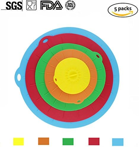Azorcol Silicone Suction Lids Set of 5 Colorful Food Covers, Microwave Safe BPA Free Mugs Pots Bowls Lids, Reusable Seal Covers Fit for Cups, Bowls, Pans, Pots, Containers