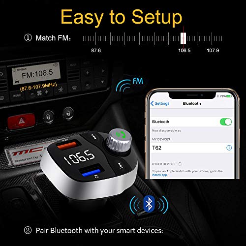 Bluetooth Car Audio Adapter FM Transmitter with Double Car Charger, Wireless Car Kit for Car Stereo System, Music Player Support Three Music Play Mode, Radio Work with Any Smart Mobile Phones - Thumbnail 2