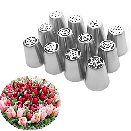 UTEN 12pcs Stainless Steel Russian Piping Nozzles Set DIY Pastry Icing Cake  Decorating Tool (silver): Amazon.in: Home & Kitchen