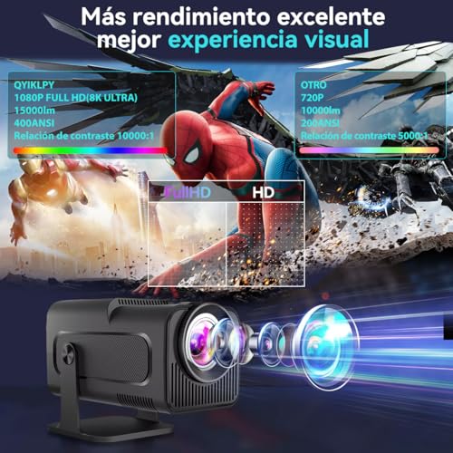 QYIKLPY Proyector 4K Portátil Netflix Oficial – Android 13, Pantalla de 150 Pulgadas, 400ANSI/15000 Lúmenes, 1080p Nativo, Compatible con 4K/8K, BT 5.2/WiFi 6, iOS/Android/PC/PS5