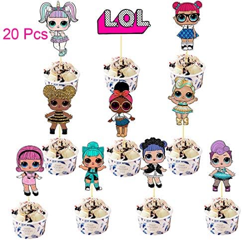 20 Pcs LOL Cake Topper,LOL Happy Birthday Party Supplies Cupcake Topper,Pink Cake Decorations for Bday Theme Party