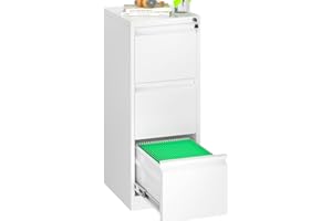Greenvelly Metal 3 Drawer File Cabinet, Vertical File Cabinet with Lock, Locking Filing Cabinets for Home Office, Letter/Legal/A4/F4 Size/Anti-Tip (White)