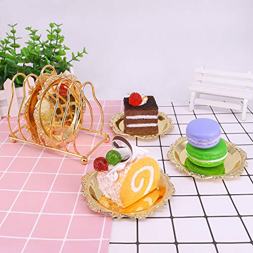 QTKJ 18K Plating Round Heavy Metal Charger Plate, Set of 7 Pieces Mini Cake Plates Metal Wedding Birthday Party Dish Cupcake plates(Gold) - Thumbnail 4