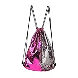 Reversible Sequins Bag Mermaid twinkling Fashion Backpack Drawstring Backpack Packsack Bling Shining Bag Shoulder Bag Women Sport Bag for Kids Red Silver