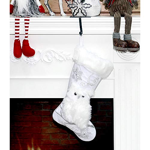 Silver Velvet Christmas Stockings - 3-Pack of 20 inch Holiday Stockings with Festive Owl Applique and Beaded Embroidery with Faux Fur Cuff