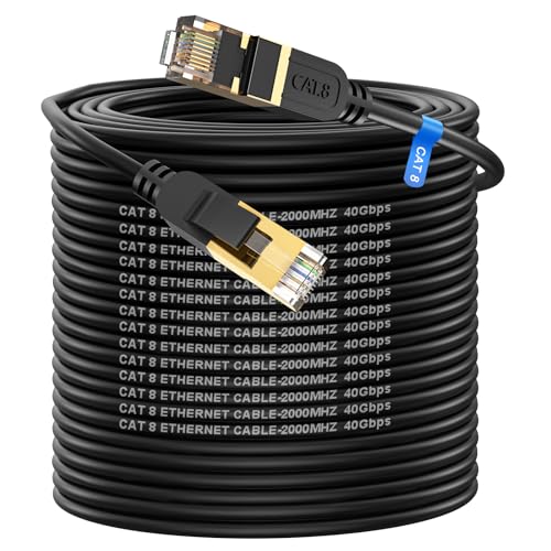 Cat 8 Netzwerkkabel 100M, 40-Gbits LAN Kabel, 2000MHz Gigabit Hochgeschwindigkeits Internetkabel, Vergoldetes RJ45-Stecker Patchkabel Doppelt Geschirm