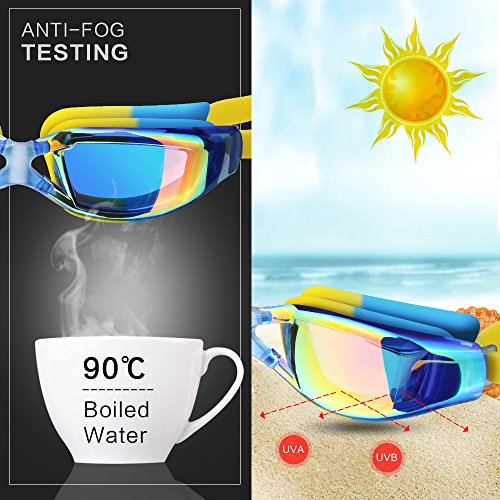 Hurdilen Kids Swim Goggles, Swim Goggles for kids Swimming Goggles with Anti-Fog UV Protection No Leaking Coated Lens with Nose Clip, Earplugs,Case for Boys Girls Youth Kids