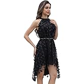 MATSUMIZUYU Women's Halter Neck Mini Cocktail Dress with Gold Waist Chain, High Low Party Club Homecoming Dress for Wedding