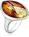 Amazon Collection Rhodium Plated Sterling Silver Multicolor Amber Inlay Ring, Size 7