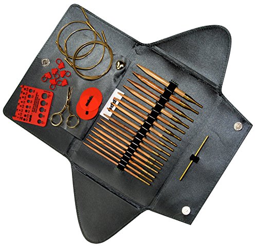 addi Click Nature Olive Wood GOLD Edition - Interchangeable Needle Set with addi Gold Scissors, addi Gold Cords, addi Love Stitch Marker, addiGrip Pads and Needle Gauge