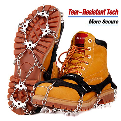 AUHIKE 19 Teeth Claws Crampons [Updated Version],Non-Slip Shoes Cover with Stainless Steel Chain for for Hiking Fishing Climbing Jogging Mountaineering Walking on Snow and Ice (Black, L) - Thumbnail 6