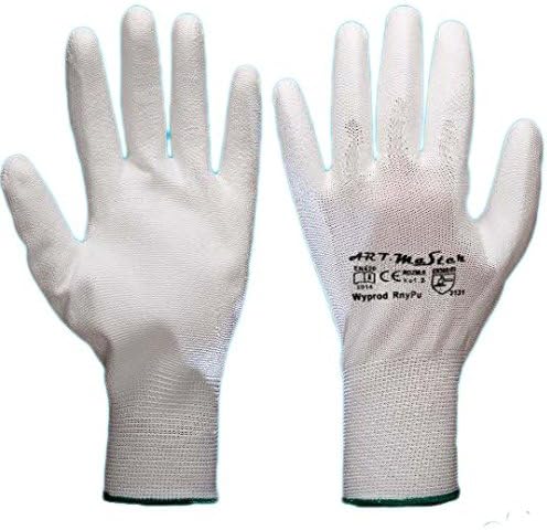 12 Pair Pu Coated Work Safety Gloves Builders Grip Gardening White Professional Size 8 Medium