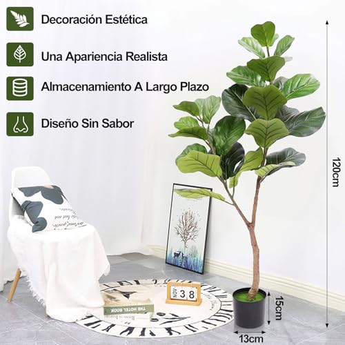 KIROTLA 2 Piezas Árbol Artificial De Hojas Decorativas De Violín De 1.2m En Maceta Imitación De Higuera Y Palmera Artificial 0.9m para Hogar Oficina Sala De Estar Interior Y Exterior