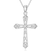 LWXIE Diamond Celtic Knot Cross Necklace for Women 925 Sterling Silver Cross Pendant Jewelry Mothers Day Birthday Christmas Gifts for Mom Wife Girlfriend Her