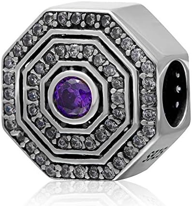Choruslove The Wheel of Fortune Charm 925 Sterling Silver Clear and Purple Cubic Zirconia Bead for European Style Bracelet