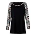 Ninasill Clearance!Long Sleeve Printed Patchwork Blouse Tops Clothes T Shirt Black