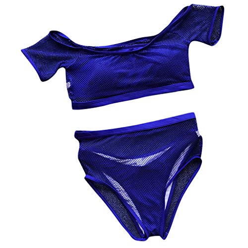 iYBUIA Sexy Mesh Summer Bikini Set Push-Up Pad Swimwear Bathing Beachwear Set Blue