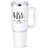 Mr & Mrs Tumblers, Mr and Mrs EST 2025 Stainless Steel Insulated Tumbler Set with Straw & Handle, 40 oz Travel Mug Tumbler for Couples Engagement Wedding Gifts, Cups for Bridal Shower Anniversary