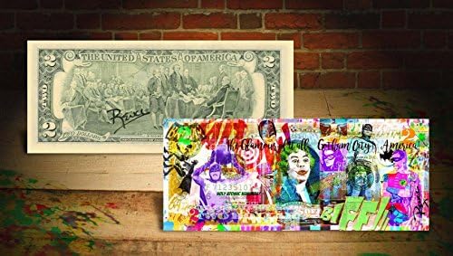 Batman Gotham City Rency/Banksy Art on Genuine Tender U.S. $2 Bill Hand-Signed