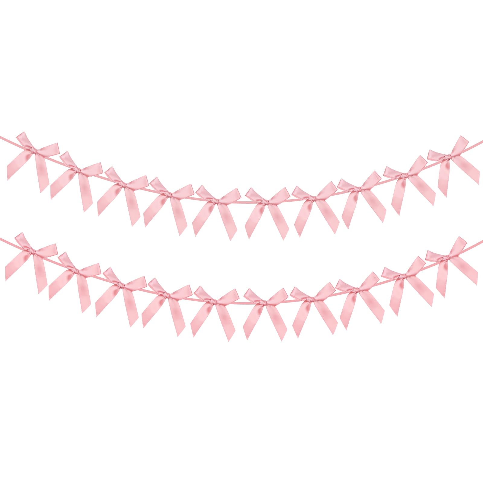 jijAcraft Pre-strung Rose Pink Bows Garland: 2pcs x 2.5m Satin Bow Garland with 20pcs Bows 12x13CM Satin Bow Bunting Banner for Wedding Birthday Party Decorations