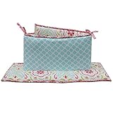 Mila 4 Piece Coral and Blue Floral and Ogee Crib Bumper by Peanut Shell