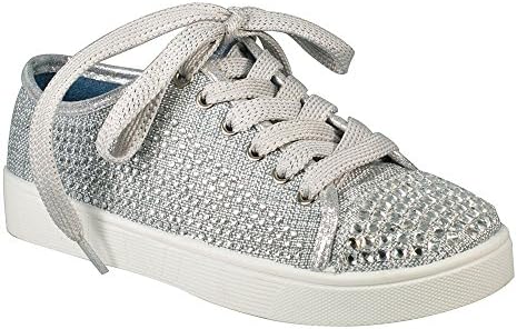 Blossom Girl Cherry Sparkle Rhinestones Lace-Up Casual Flat Fashion Sneakers Silver 13