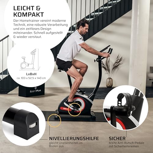 Heimtrainer Fahrrad Compact - Fitness Bike mit 24 Widerstandsstufen - Ergometer Heimtrainer integrierte Herzfrequenz-Messer & App kompatibel - Designed in Germany - bis 120kg