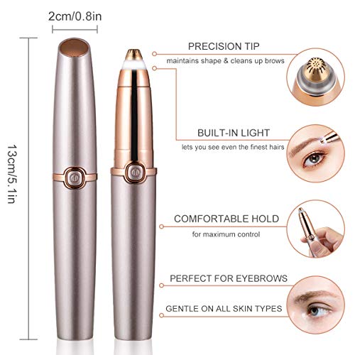 Eyebrow Trimmer Epilator Electric Razor for Women, Eyebrow Painless Hair Removal with LED Light for Good Finishing and Well Touch-Rose Gold (Battery Not Included) (new gold)