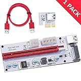 EXPLOMOS Latest PCI-E Express Cable 1X TO 16X Graphics Extension Ethereum ETH Mining Powered Riser Adapter Card, 60cm USB 3.0 Cable, 4 Solid Capacitors (VER 008S, 1-Pack)