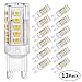 DiCUNO G9 LED Ceramic Base Light Bulbs, 4W (40W Halogen Equivalent), 400LM, Warm White (3000K), G9 Base, G9 Bulbs Non-Dimmable for Home Lighting, 12-Pack