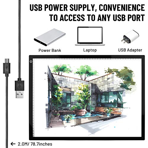 A3 Light Box KENTING LED Artcraft Tracing Light Pad USB Power Cable Dimmable Brightness Tatoo Pad Copy Board Aniamtion Sketching Designing Stencilling X-ray Viewing Diamond Painting