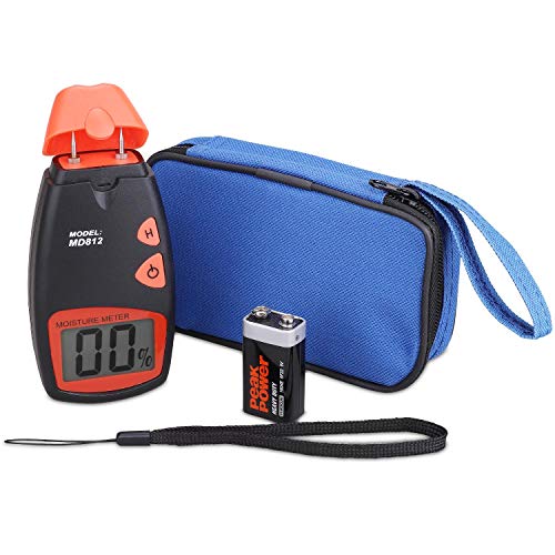 Digital Wood Moisture Meter - Tiaoyeer Handheld LCD Moisture Tester Damp Moisture Tester Detector with 2 Spare Sensor Pins and one 9V Battery(Both Included) Range 5% - 40%, Accuracy: +/-1%, MD812
