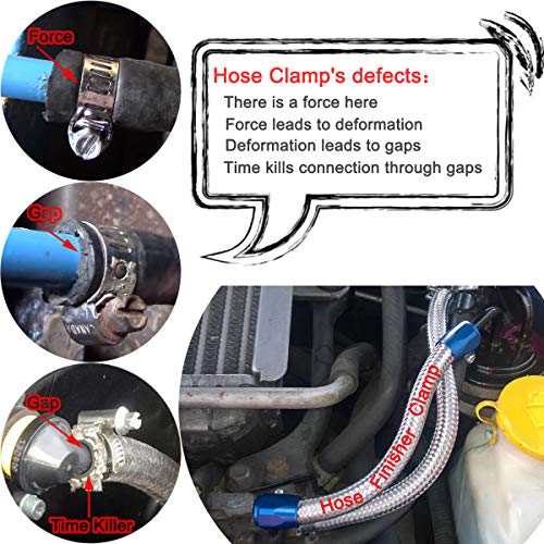 Flexible Rubber Hose Pipe Clamps - 6an Hose Finisher Clamp with Screw Band for 3/8 Fuel Line Hose, 4Pcs/Pack Black Hose Connectors, Great for Fuel/Oil/Diesel/Gas/Air and Water Hose Tube