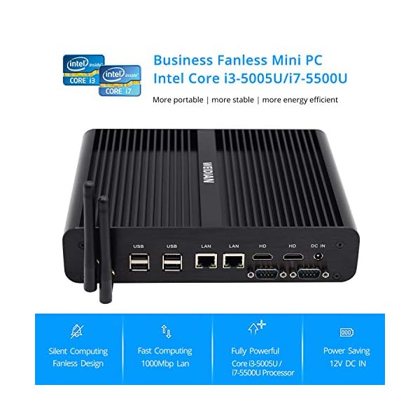 WEIDIAN Industrial Fanless Mini PC, Equipped with Core i7-5500U processor HD Graphics 5500, 16GB RAM+512GB SSD, Dual…