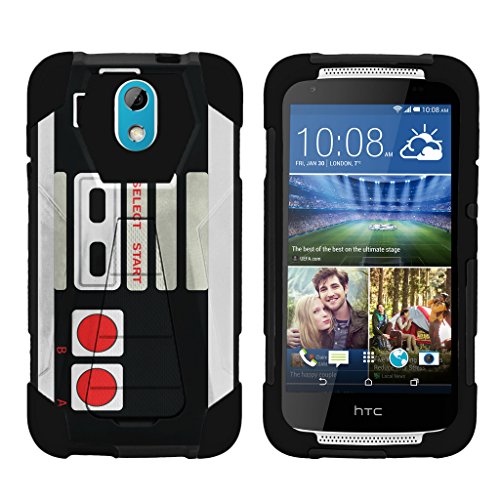 HTC Desire 526 Black Case| Desire 526G Hard Shell Case [SHOCK FUSION] 3 in 1 Combo Kickstand Case + Screen Protector Film + Stylus Pen by Miniturtle - Retro Controller