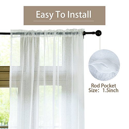 Anjee 4 Panels White Sheer Curtains 45 Inches Long, Rod Pocket Window Treatment Sheer Voile Drapes for Bedroom, Living Room, Kitchen, W54 x L45 Inch