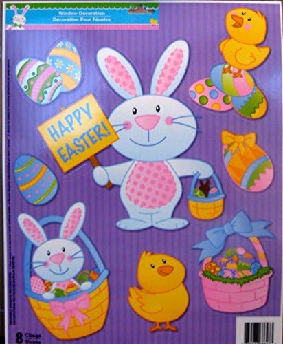 Easter Spring Decorative Window Clings Reusable Stickers Decor Easter Decorations (Bunny with Happy Easter Sign)