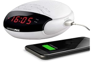HANNLOMAX HX-200 Alarm Clock Radio, PLL FM Radio, with Preset Stations, Dual Alarm, 0.6" Red LED Display, USB Port for 1A Charging, Memory Backup, AC/DC Adaptor Included (White)