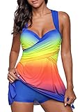 crazycatz Womens Printed Swimdress and Boyshort Rainbow Print