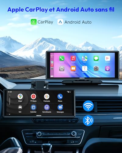 ESSGOO Écran Carplay Voiture, Supporte A-pple Carplay sans Fil et Android Auto, Écran Tactile IPS de 10.26 Pouces avec Capteur de Lumière, Prend en Charge Mirror Link, Assistants G-oogle et Siri