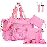 LASUK 7pcs Diaper Bag Tote, Large Mommy Travel Diaper bags, Baby Diaper Tote Bag for Mom Hospital Baby, Pink