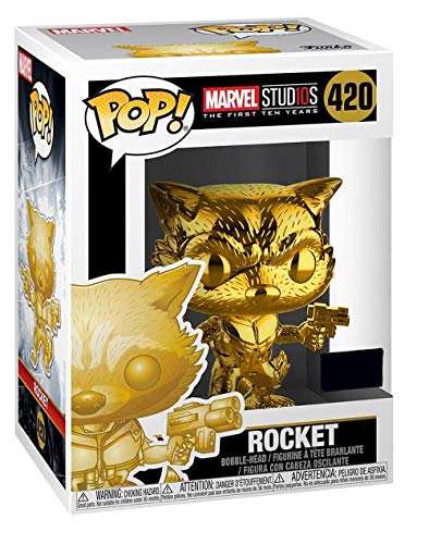 Marvel Funko Pop Studios 10th Anniversary Guardians of The Galaxy Rocket Raccoon Gold Chrome Exclusive Figure