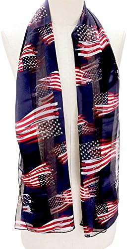 True Patriots American Flag Print (Stars and Stripes) Faux Silk/Satin Oblong Scarf (Navy Blue)