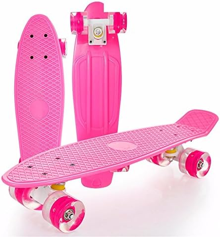 CGGHY Small Fish Skateboard Banana Board Novice Handicraft Street Singular Skateboard Children Adult Four Wheel Scooter, Senior Rose Red Plate Flash Wheel