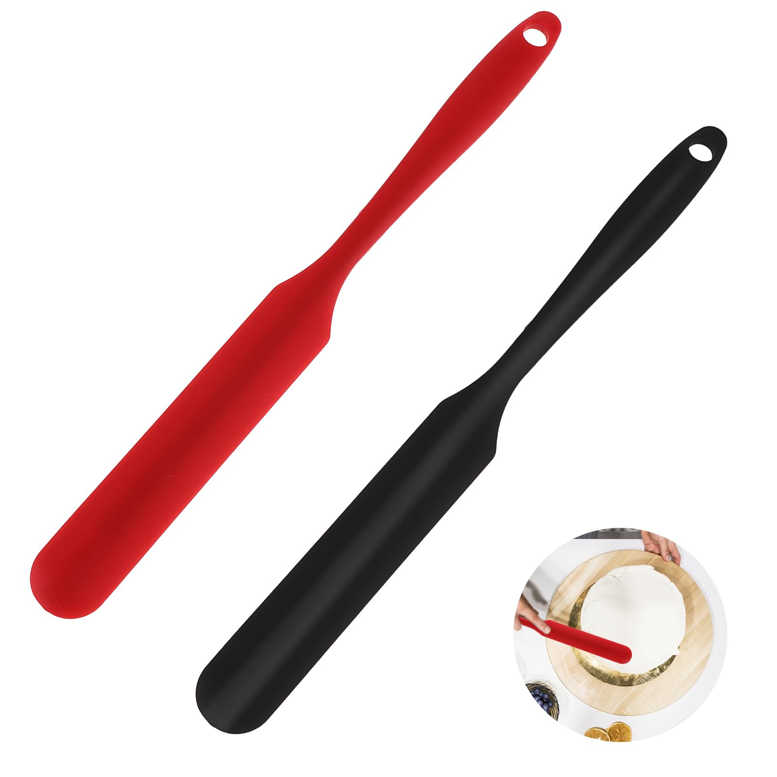 2Pcs Silicone Jar Spatula Scraper, Mabor Long Handle Silicone Jar Spatulas for Baking Cooking Non-Stick Heat Resistant Butter Scrapers for Jars Blenders Stirring Mixing